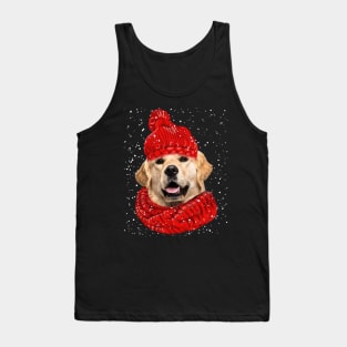 Golden Retriever Wearing Red Hat And Scarf Christmas Tank Top